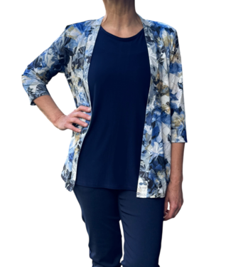 BLAUW twinset (vest met topje) grafische bloemenprint blauw