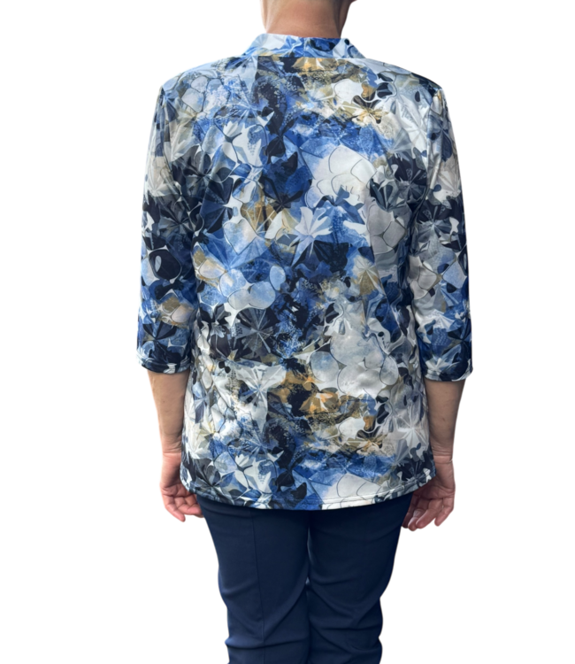 twinset (vest met topje) grafische bloemenprint blauw