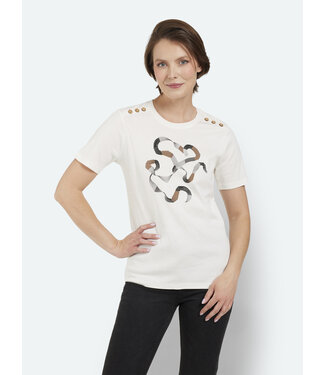 Brandtex. dames t- shirt met opdruk en knopen wit