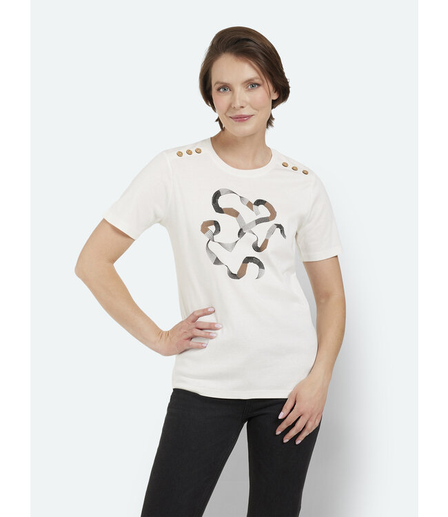 dames t- shirt met opdruk en knopen wit