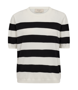 FreeQuent dames pullover korte mouw met streep zwart- wit Pixie