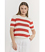 dames pullover korte mouw met streep rood- wit Pixie