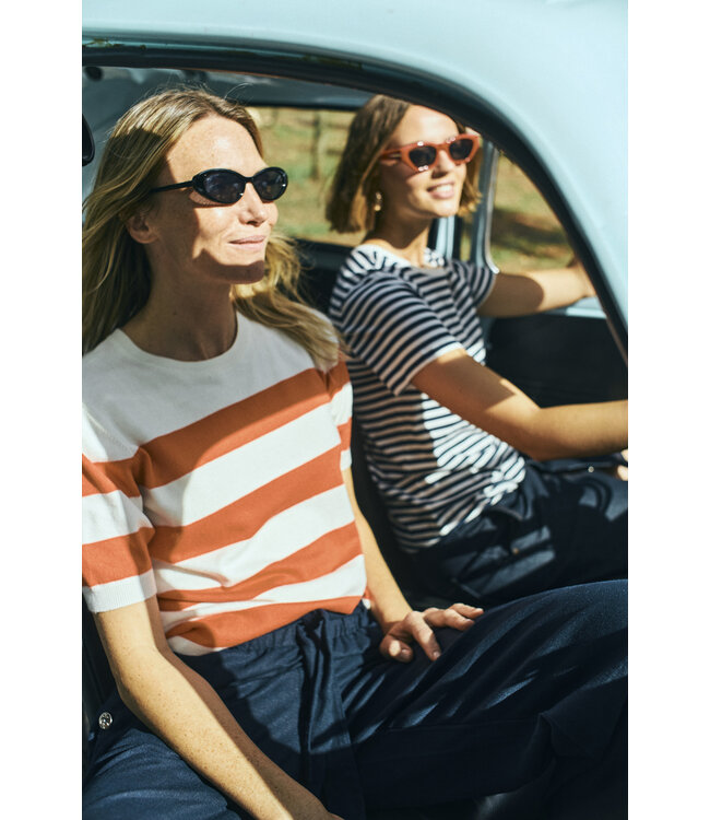 dames pullover korte mouw met streep rood- wit Pixie