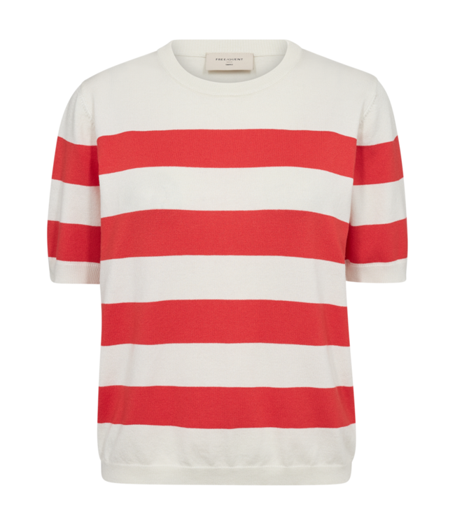 dames pullover korte mouw met streep rood- wit Pixie