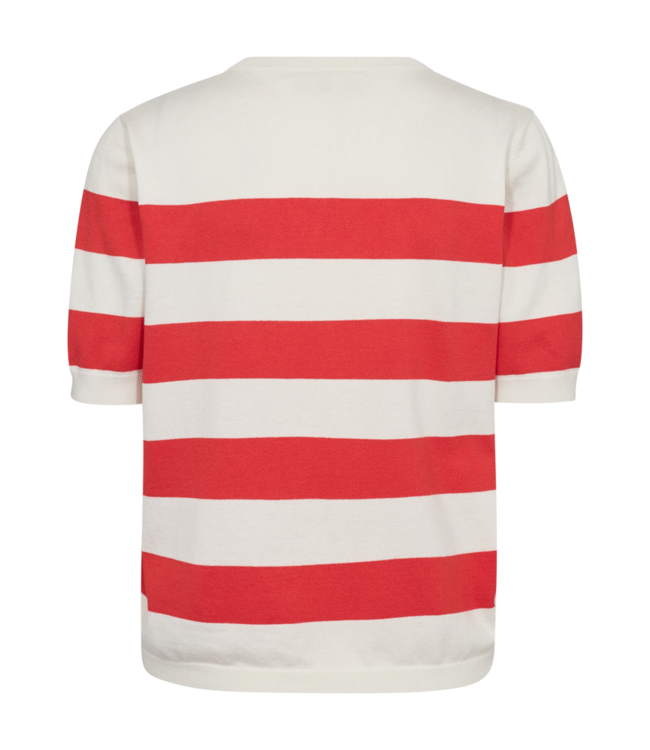 dames pullover korte mouw met streep rood- wit Pixie