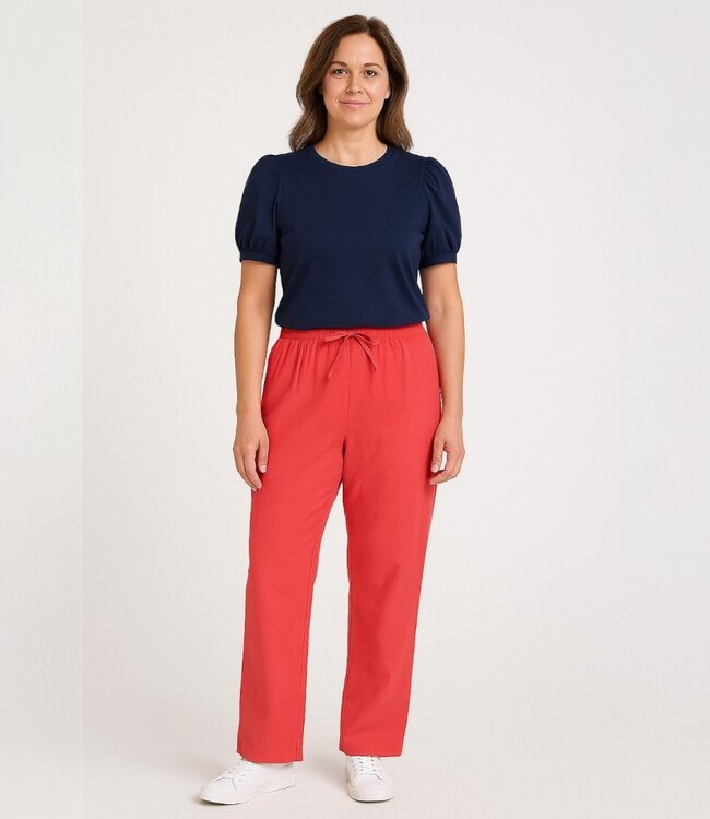 linnen broek dames "Lava" koraalrood - ENKELLENGTE