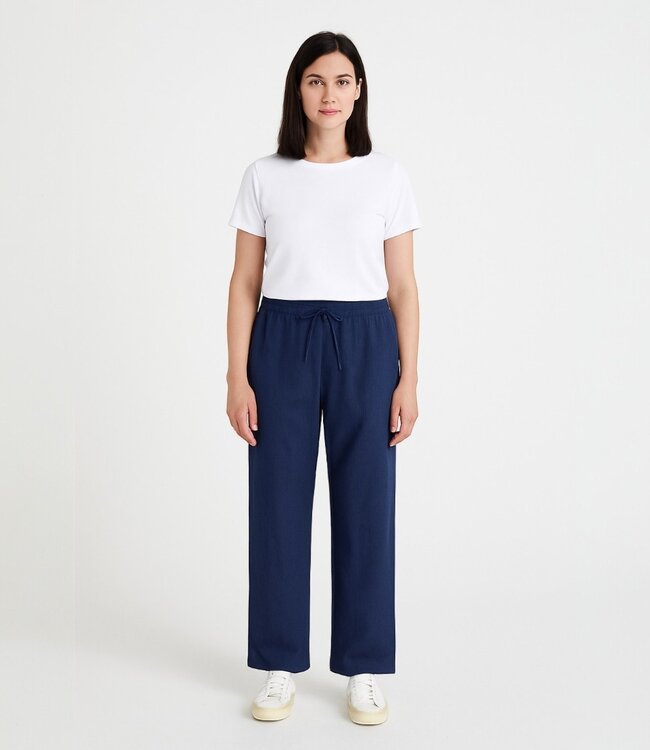 linnen broek dames "Lava" marine - ENKELLENGTE