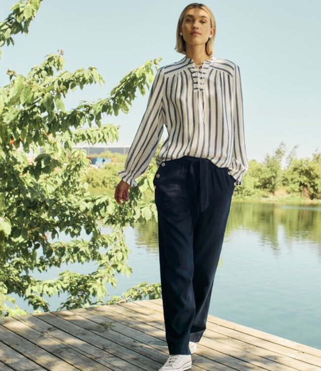 linnen dames broek flared marine "Lava"