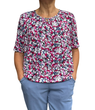 BLAUW blouson kleine bloemetjes roze