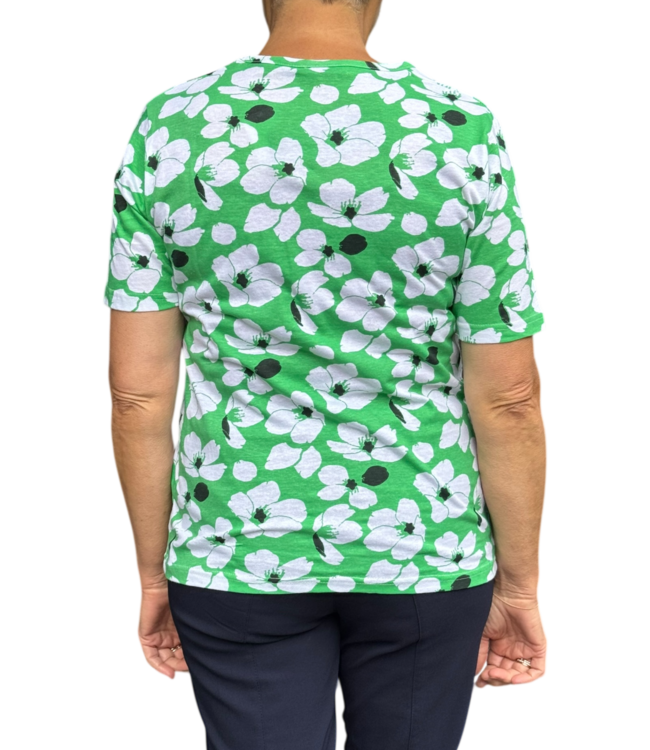 dames t-shirt met bloemenprint all-over dessin groen