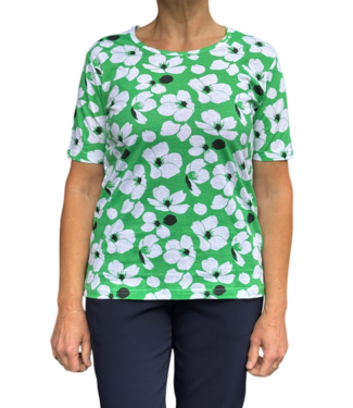 Marinello dames t-shirt met bloemenprint all-over dessin groen