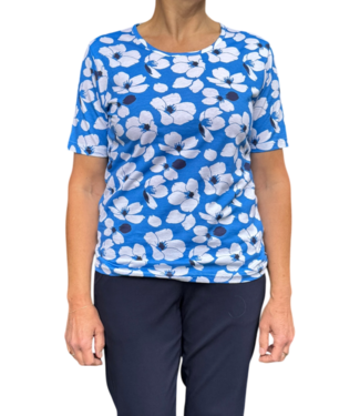 Marinello dames t- shirt met bloemen print all- over dessin blauw