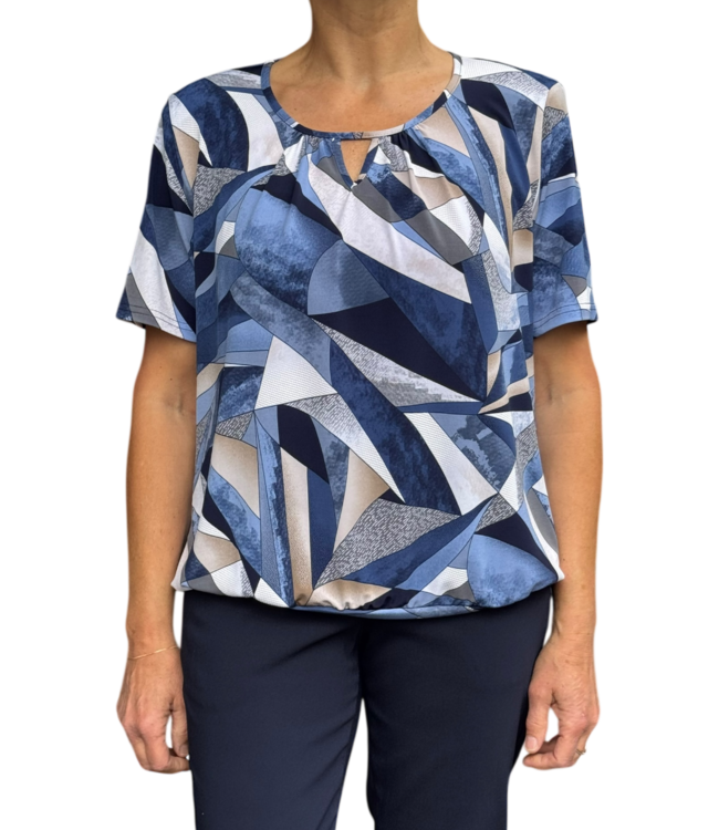blouson met boord blokprint blauw