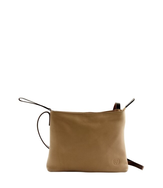Chaza leren schoudertas ritssluiting small beige
