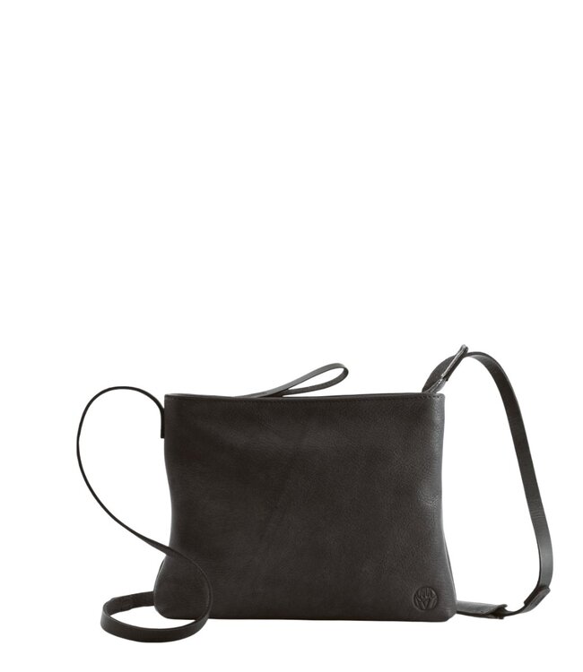 Chaza leren schoudertas ritssluiting small zwart