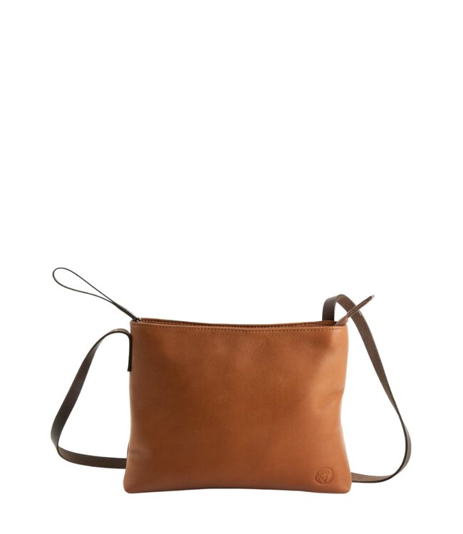 Chaza leren schoudertas ritssluiting small cognac