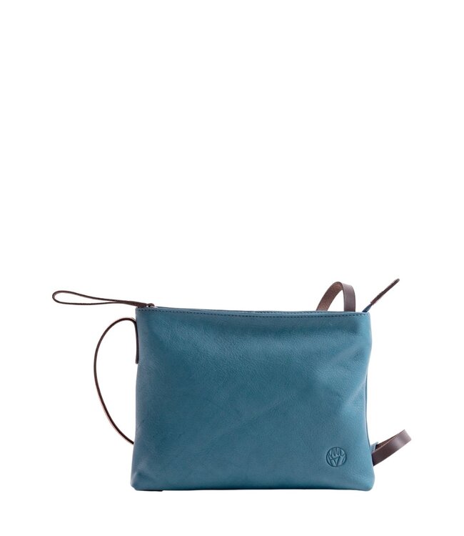 Chaza leren schoudertas ritssluiting small petrol- blauw