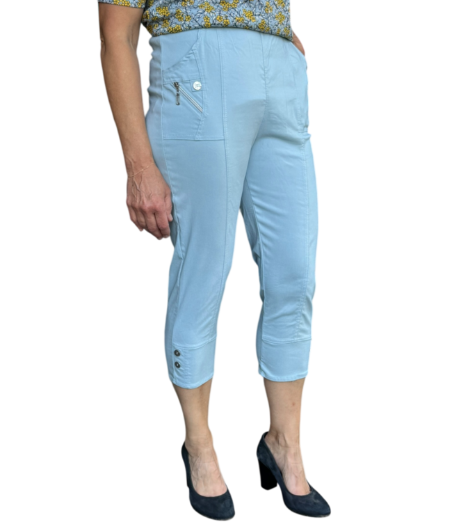 Dames stretch broek 7/8 met knopen en elastische taille voor senioren - CherryBerry