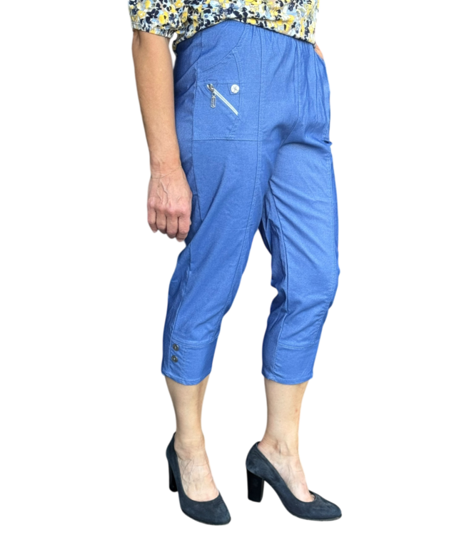 Dames stretch broek 7/8 met knopen en elastische taille voor senioren - CherryBerry