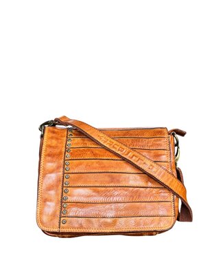 Hill Burry leren schoudertas dames overslag met accenten cognac Hill Burry leren schoudertas dames overslag met accenten cognac
