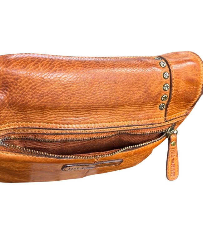 leren schoudertas dames overslag met accenten cognac