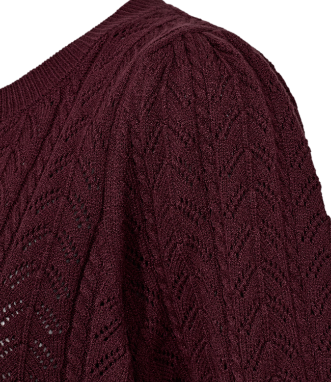 dames pullover structuur "Larry" korte mouw bordeaux