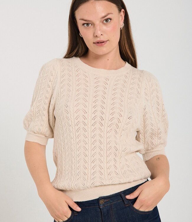 dames pullover structuur "Larry" korte mouw sand