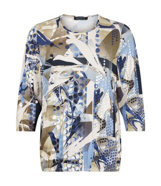 Sunday dames blouson shirt elastiek print blauw- beige