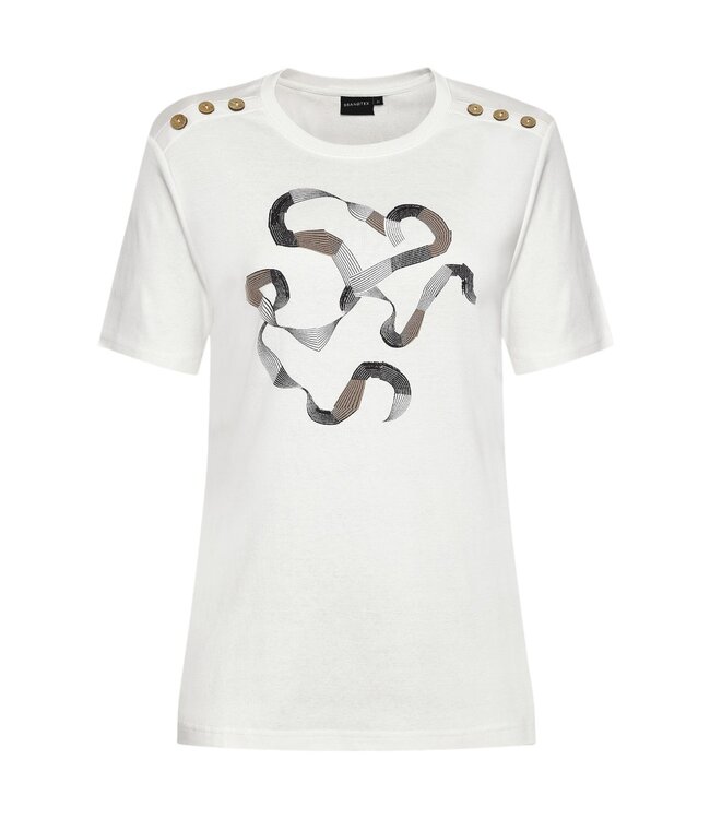dames t- shirt met opdruk en knopen wit