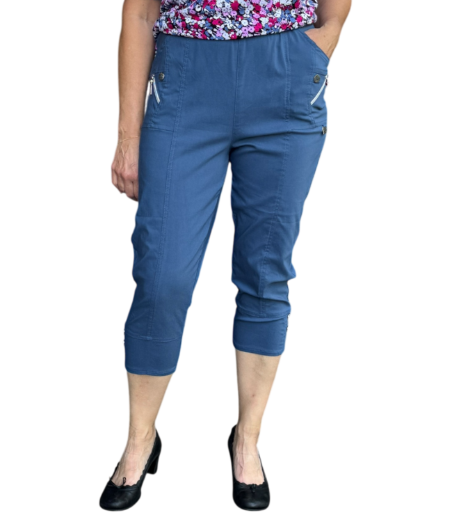 Stretch broek dames knopen met elastische tailleband 7/8 - CherryBerry