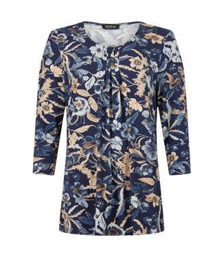 Sunday lang dames t- shirt met plooitjes en print marine