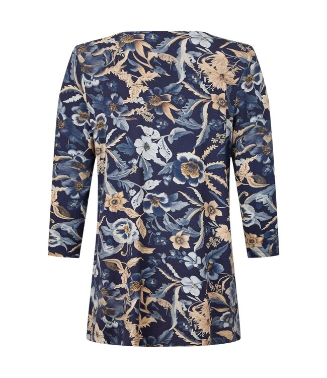 lang dames t- shirt met plooitjes en print marine