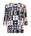 dames blouson shirt elastiek retro print bruin- blauw