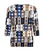 dames blouson shirt elastiek retro print bruin- blauw