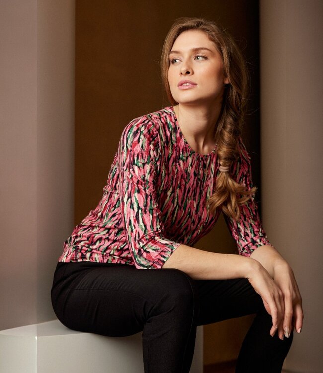 dames blouson shirt elastiek vlammenzee roze