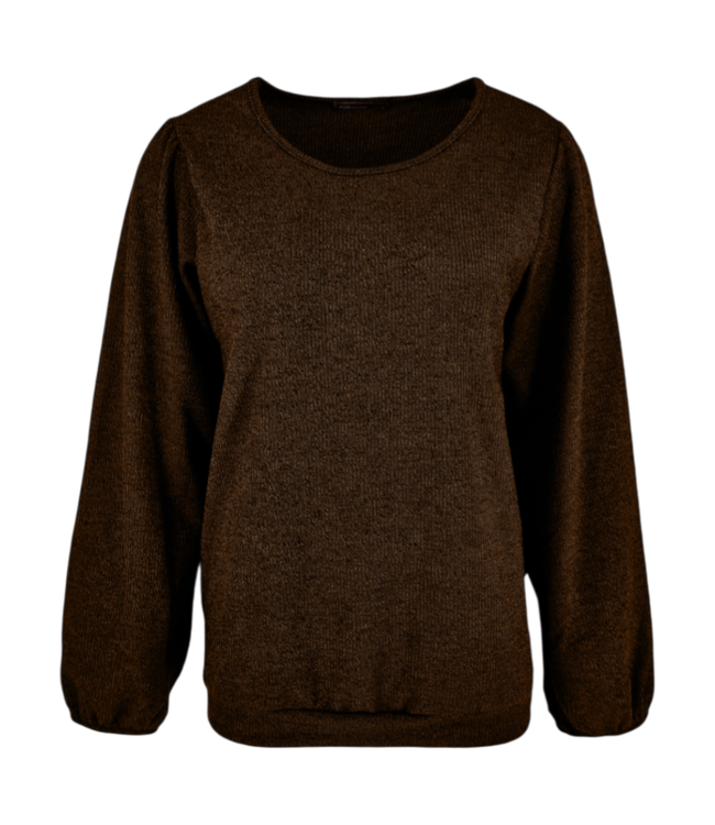 dames blouson pullover met boord effen bruin