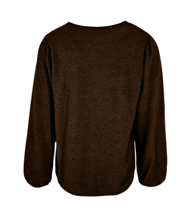 dames blouson pullover met boord effen bruin