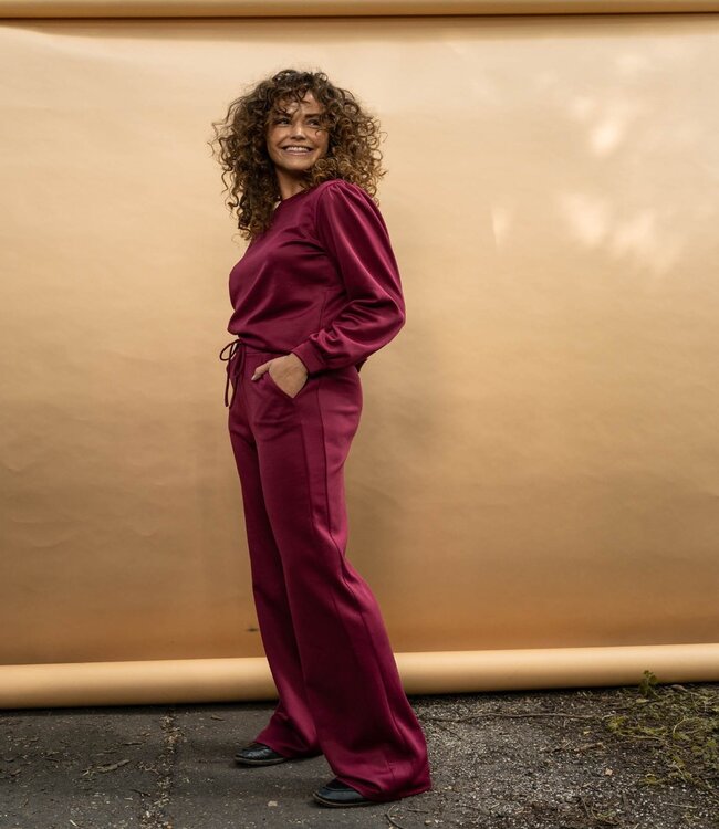 flared stretch broek elastische band "Ria" punta uni bordeaux