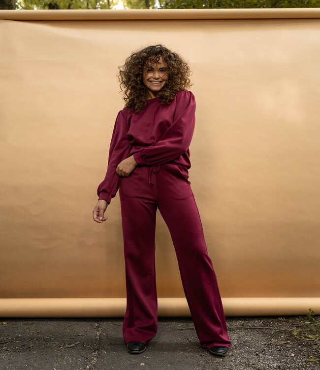 flared stretch broek elastische band "Ria" punta uni bordeaux