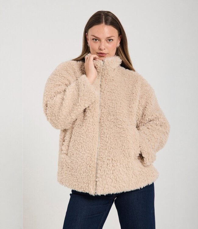 zachte dames jas Faux- fur "Sleepy" met ritssluiting beige FreeQuent