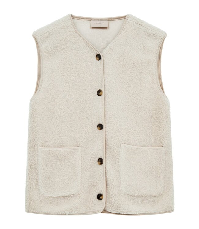 zacht dames gilet met knopen en zakjes beige "Teddy" - FreeQuent