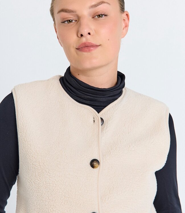 zacht dames gilet met knopen en zakjes beige "Teddy" - FreeQuent