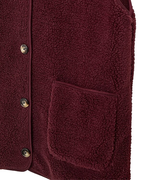 zacht dames gilet met knopen en zakjes bordeaux "Teddy" - FreeQuent