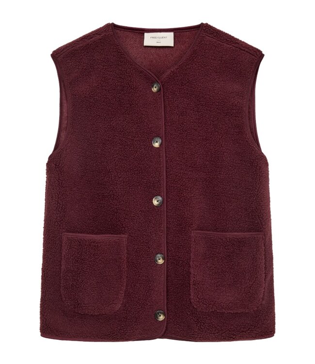zacht dames gilet met knopen en zakjes bordeaux "Teddy" - FreeQuent