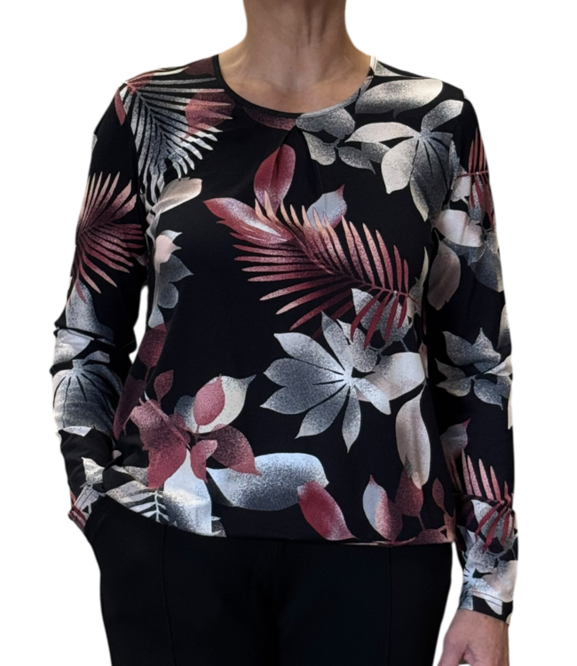 dames blouson shirt "Botanic" zwart- bordeaux Gabriella K.