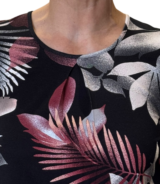 dames blouson shirt "Botanic" zwart- bordeaux Gabriella K.