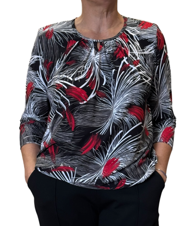 dames blouson shirt stripes zwart- rood