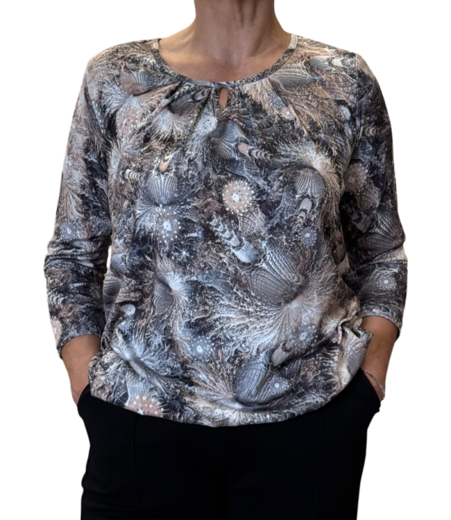 dames blouson shirt koraal beige- grijs