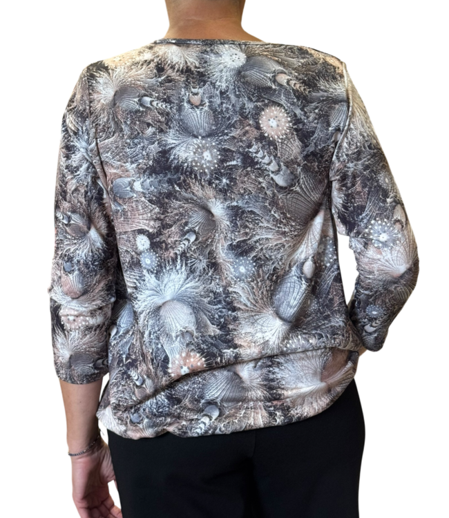 dames blouson shirt koraal beige- grijs