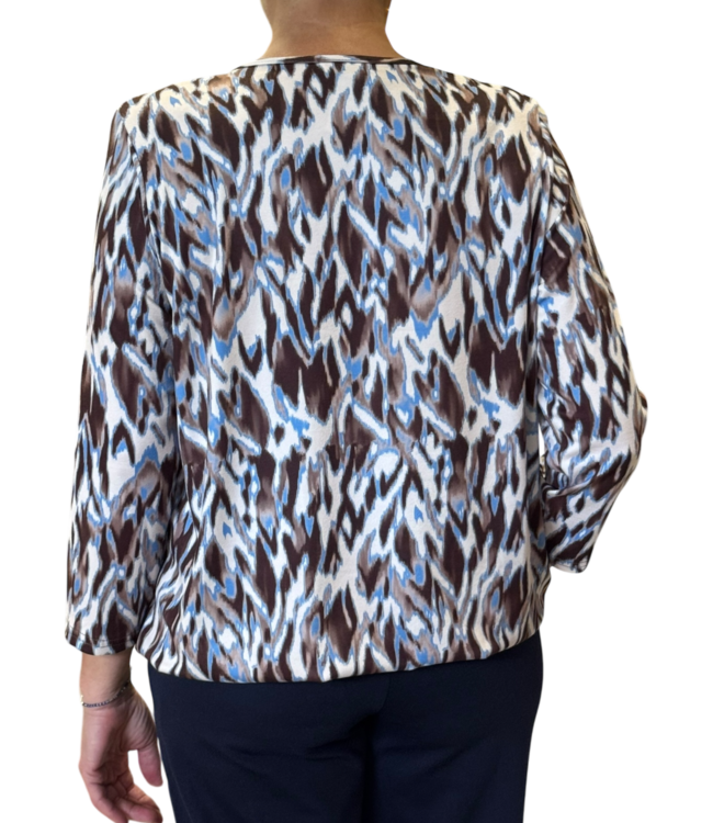 dames blouson shirt gevlamd bruin 3/4 mouwlengte